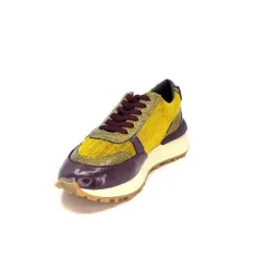 Requin Reqins Urania Mix Cuir Violet Textile Moutarde*Femme Baskets