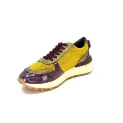 Requin Reqins Urania Mix Cuir Violet Textile Moutarde*Femme Baskets