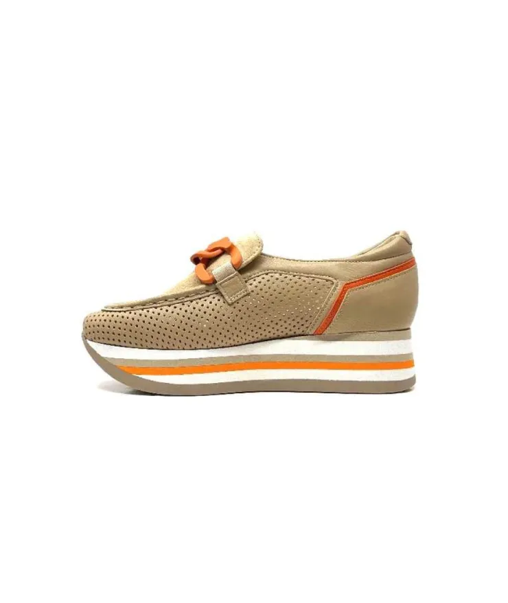 Softwaves 7-78-56 Cuir Et Daim Camel*Femme Mocassins
