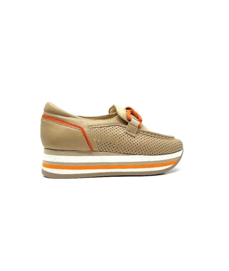 Softwaves 7-78-56 Cuir Et Daim Camel*Femme Mocassins