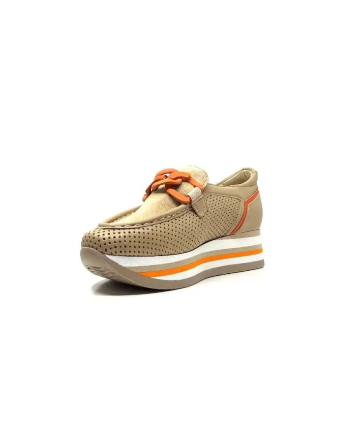 Softwaves 7-78-56 Cuir Et Daim Camel*Femme Mocassins