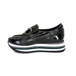 Softwaves 7.78.61 Cuir Vernis Et Daim Kaki*Femme Mocassins