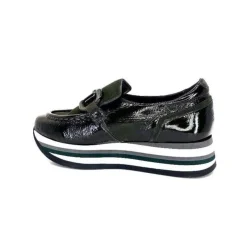 Softwaves 7.78.61 Cuir Vernis Et Daim Kaki*Femme Mocassins