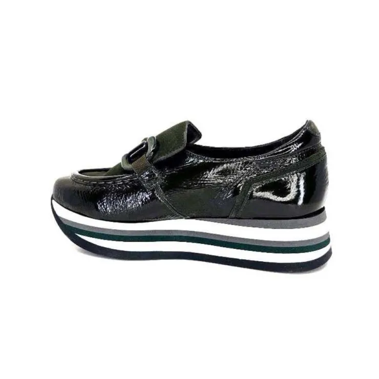 Softwaves 7.78.61 Cuir Vernis Et Daim Kaki*Femme Mocassins