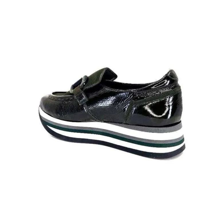 Softwaves 7.78.61 Cuir Vernis Et Daim Kaki*Femme Mocassins