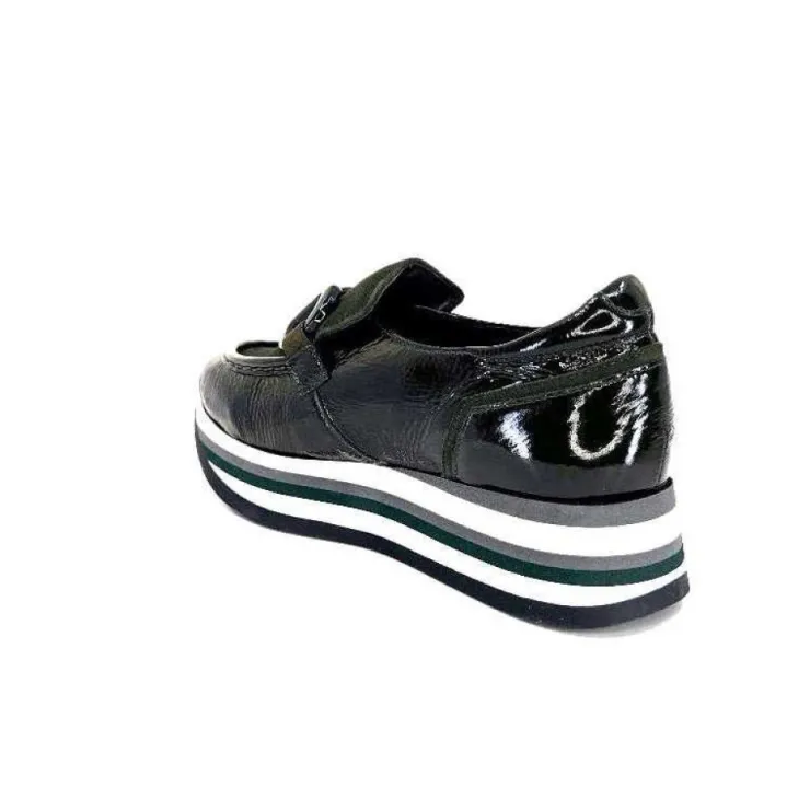 Softwaves 7.78.61 Cuir Vernis Et Daim Kaki*Femme Mocassins