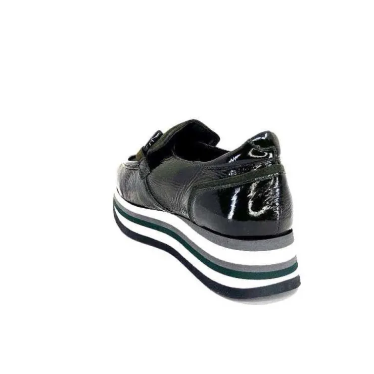 Softwaves 7.78.61 Cuir Vernis Et Daim Kaki*Femme Mocassins