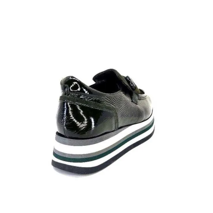 Softwaves 7.78.61 Cuir Vernis Et Daim Kaki*Femme Mocassins