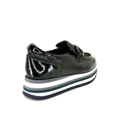 Softwaves 7.78.61 Cuir Vernis Et Daim Kaki*Femme Mocassins