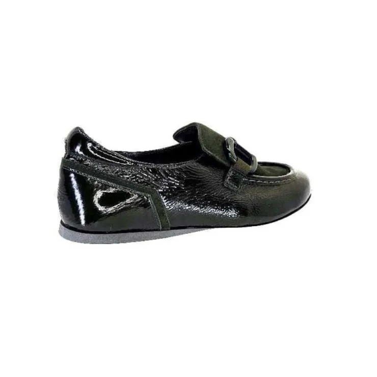 Softwaves 7.78.61 Cuir Vernis Et Daim Kaki*Femme Mocassins