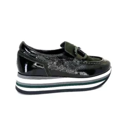 Softwaves 7.78.61 Cuir Vernis Et Daim Kaki*Femme Mocassins