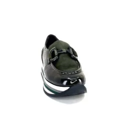 Softwaves 7.78.61 Cuir Vernis Et Daim Kaki*Femme Mocassins