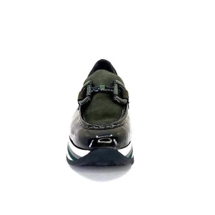 Softwaves 7.78.61 Cuir Vernis Et Daim Kaki*Femme Mocassins