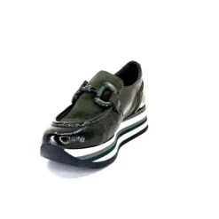 Softwaves 7.78.61 Cuir Vernis Et Daim Kaki*Femme Mocassins