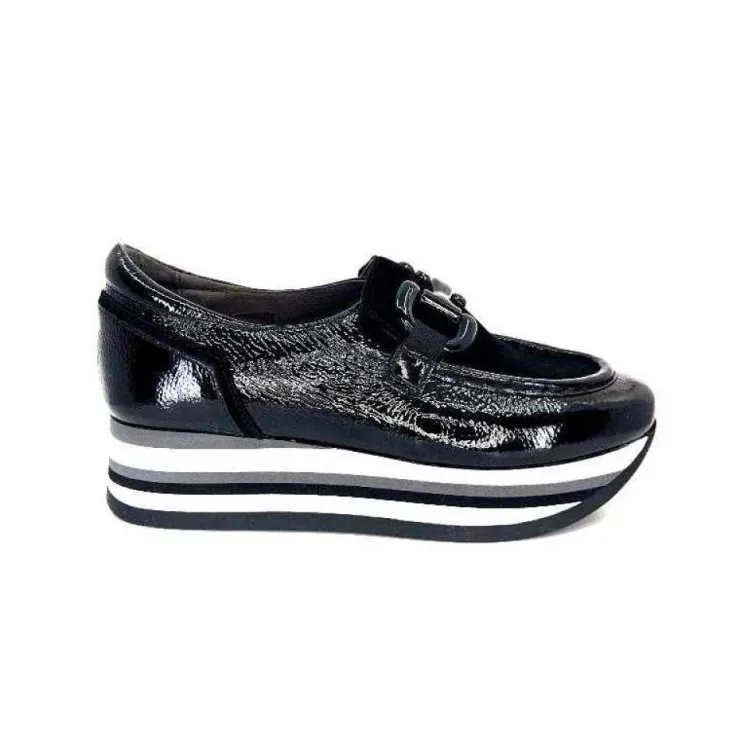 Softwaves 7.78.61 Cuir Vernis Et Daim Noir*Femme Mocassins