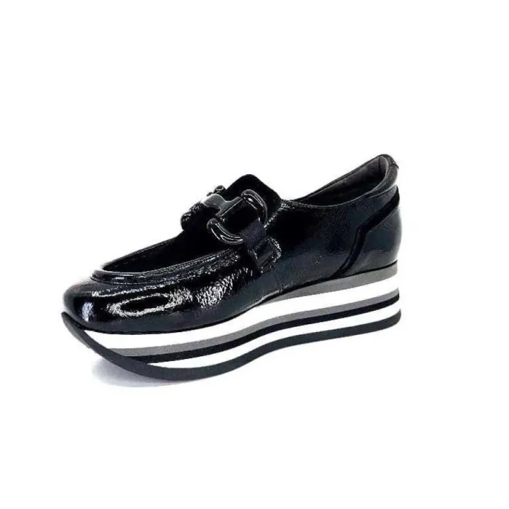 Softwaves 7.78.61 Cuir Vernis Et Daim Noir*Femme Mocassins