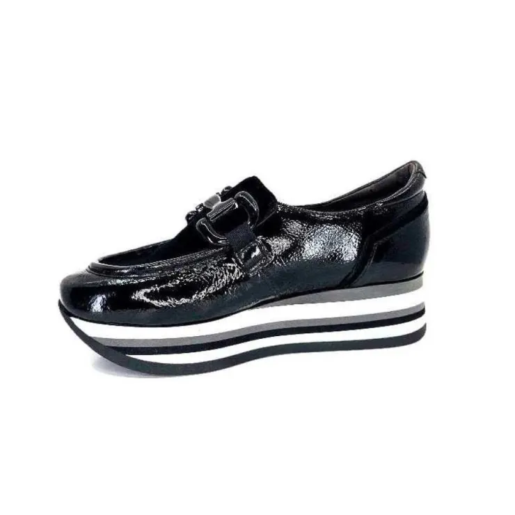 Softwaves 7.78.61 Cuir Vernis Et Daim Noir*Femme Mocassins
