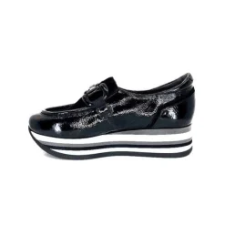 Softwaves 7.78.61 Cuir Vernis Et Daim Noir*Femme Mocassins