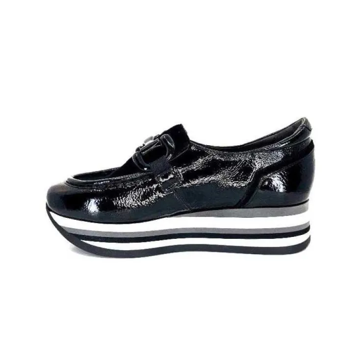 Softwaves 7.78.61 Cuir Vernis Et Daim Noir*Femme Mocassins