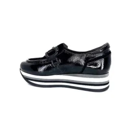 Softwaves 7.78.61 Cuir Vernis Et Daim Noir*Femme Mocassins