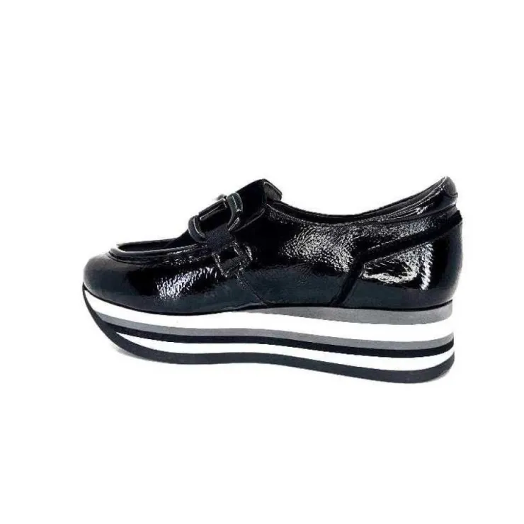 Softwaves 7.78.61 Cuir Vernis Et Daim Noir*Femme Mocassins
