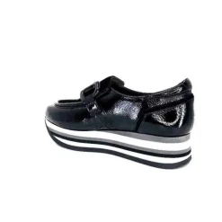 Softwaves 7.78.61 Cuir Vernis Et Daim Noir*Femme Mocassins