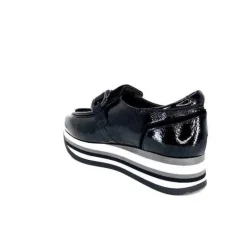 Softwaves 7.78.61 Cuir Vernis Et Daim Noir*Femme Mocassins