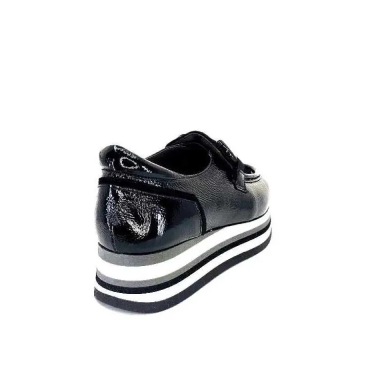 Softwaves 7.78.61 Cuir Vernis Et Daim Noir*Femme Mocassins
