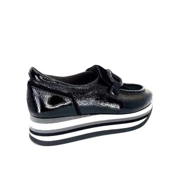 Softwaves 7.78.61 Cuir Vernis Et Daim Noir*Femme Mocassins