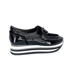 Softwaves 7.78.61 Cuir Vernis Et Daim Noir*Femme Mocassins