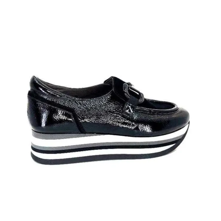Softwaves 7.78.61 Cuir Vernis Et Daim Noir*Femme Mocassins