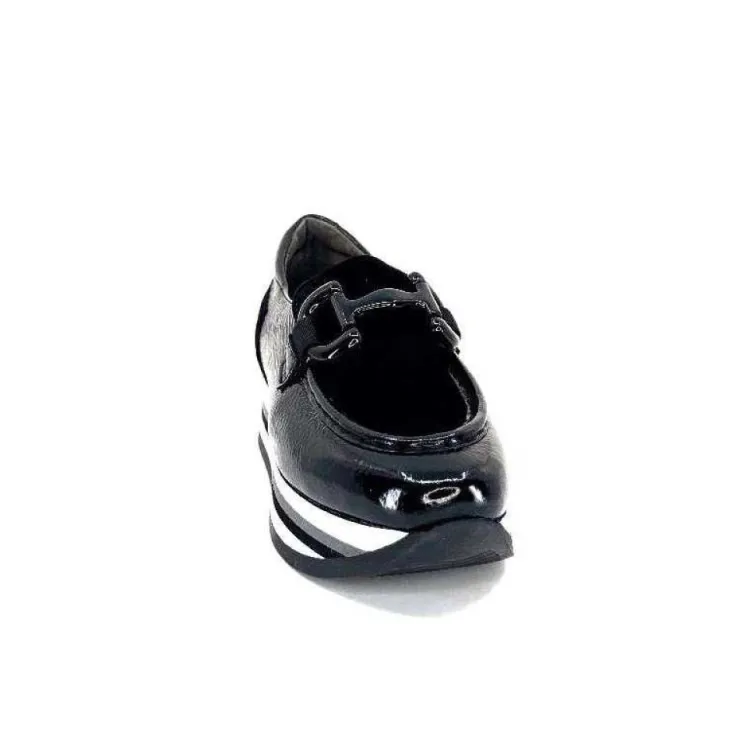 Softwaves 7.78.61 Cuir Vernis Et Daim Noir*Femme Mocassins
