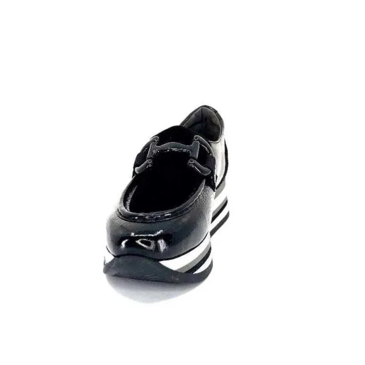 Softwaves 7.78.61 Cuir Vernis Et Daim Noir*Femme Mocassins