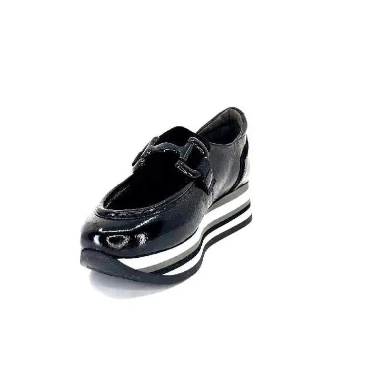 Softwaves 7.78.61 Cuir Vernis Et Daim Noir*Femme Mocassins
