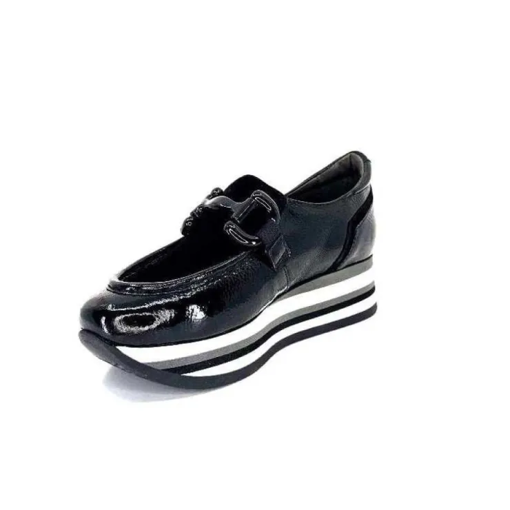 Softwaves 7.78.61 Cuir Vernis Et Daim Noir*Femme Mocassins