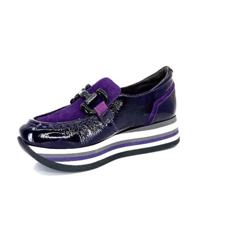 Softwaves 7.78.61 Cuir Vernis Et Daim Violet*Femme Mocassins
