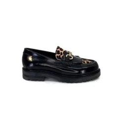 Triver Flight 707.01B Cuir Noir Poulain Leo*Femme Mocassins