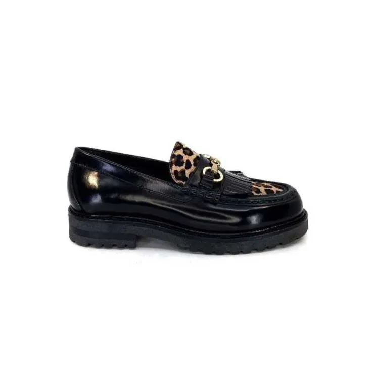 Triver Flight 707.01B Cuir Noir Poulain Leo*Femme Mocassins