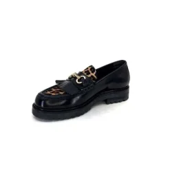 Triver Flight 707.01B Cuir Noir Poulain Leo*Femme Mocassins