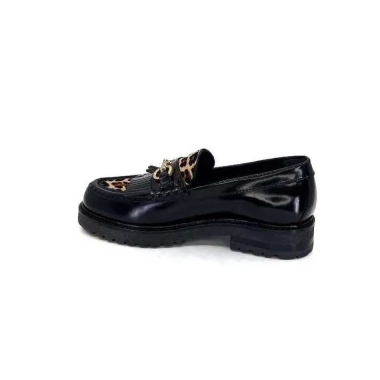 Triver Flight 707.01B Cuir Noir Poulain Leo*Femme Mocassins