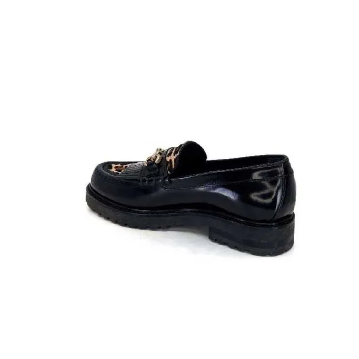 Triver Flight 707.01B Cuir Noir Poulain Leo*Femme Mocassins