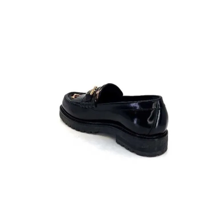 Triver Flight 707.01B Cuir Noir Poulain Leo*Femme Mocassins