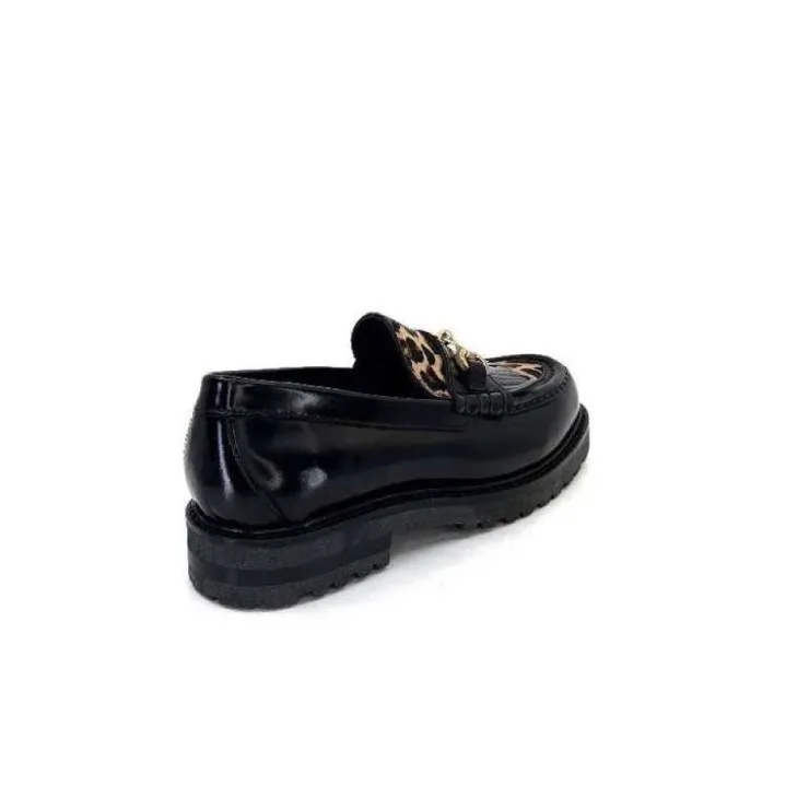 Triver Flight 707.01B Cuir Noir Poulain Leo*Femme Mocassins