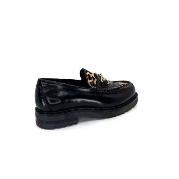 Triver Flight 707.01B Cuir Noir Poulain Leo*Femme Mocassins