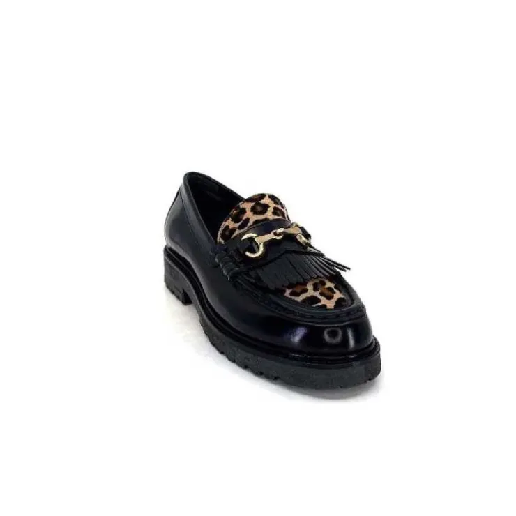 Triver Flight 707.01B Cuir Noir Poulain Leo*Femme Mocassins