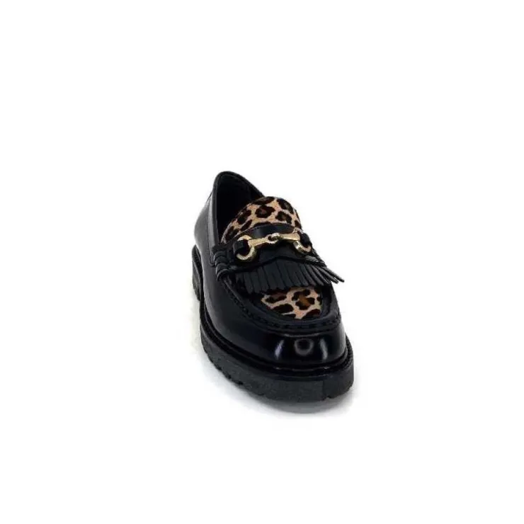Triver Flight 707.01B Cuir Noir Poulain Leo*Femme Mocassins