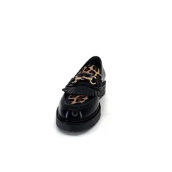 Triver Flight 707.01B Cuir Noir Poulain Leo*Femme Mocassins