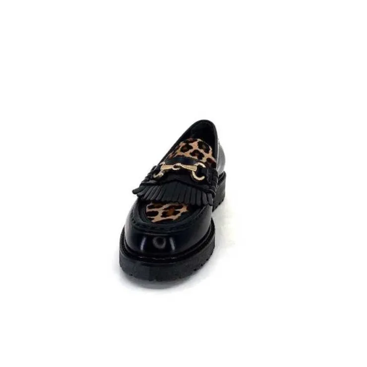 Triver Flight 707.01B Cuir Noir Poulain Leo*Femme Mocassins