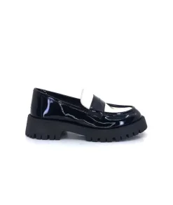 We Do 11244 Cg Cuir Noir & Vernis Blanc*Femme Mocassins