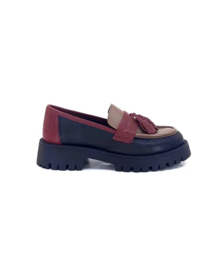 We Do 11244 Ch Cuir Noir Frango & Rouge*Femme Mocassins